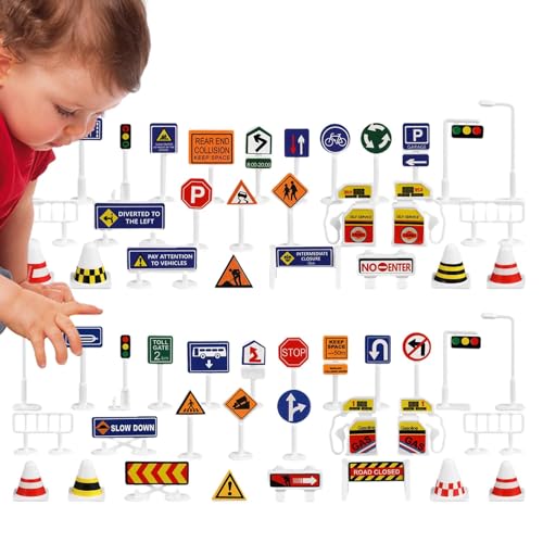Qurygin Kleines Verkehrszeichen-Set, Verkehrszeichen für Kinder,Straßenschild-Spielset für Kinder | Sicheres Parkszenen-Wegweiser-Spielzeug für Zuhause, Schule, Auto, Reisen und im Freien von Qurygin