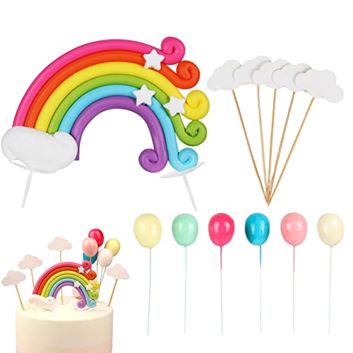 Qurygin Regenbogen-Wolken-Kuchenaufsatz, Regenbogen-Kuchendekorationen,Kuchendeckel-Set | Bunter, kreativer, handgefertigter, lebensmittelechter Regenbogen-Ballon-Kuchenaufsatz, Geburtstagsparty, von Qurygin