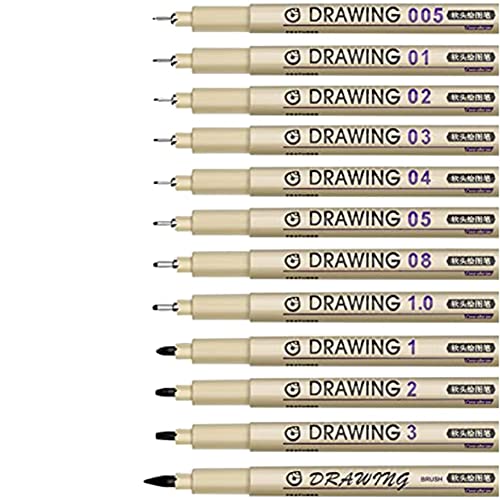 Qusedwey 12-Teiliges Malerei-Kunststifte, Schwarze Feine Linie, Wasserfestes Tintenset, Künstlerbedarf, Marker, Zeichnungen, Skizzen, Anime-Aquarell von Qusedwey