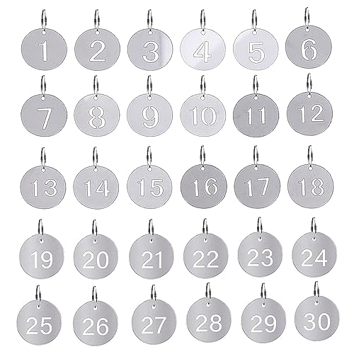 1–30 Schlüsselanhänger mit Etiketten, Edelstahl, nummerierte Etiketten, Schlüsselanhänger, Metallanhänger, Mantel, Check-Tags, Schlüssel-ID-Tags, Metall-Nuber-Tags, Identifierer, Schlüsseletikett, 30 1–30 Schlüsselanhänger mit Etiketten, Edelstahl, nummerierte Etiketten, Schlüsselanhänger, Metallanhänger, Mantel, Check-Tags, Schlüssel-ID-Tags, Metall-Nuber-Tags, Identifierer, Schlüsseletikett, 30 von Qusmeiyici
