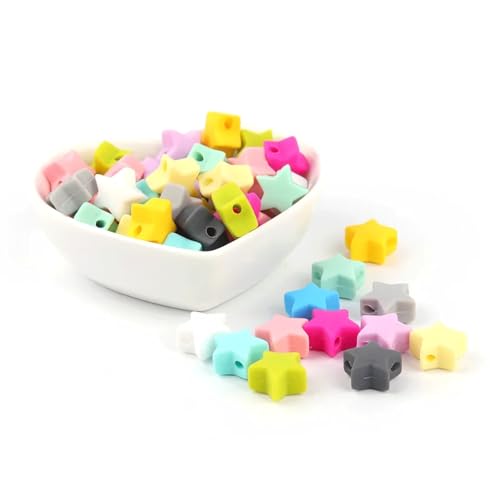 40 x fünfzackige Stern-Silikonperlen, gemischte Farben, Abstandshalter, bunte Perlen für Bastelarbeiten, Girlande, Schlüsselanhänger, Halskette, Armband, Schmuckherstellungszubehör 40 x fünfzackige Stern-Silikonperlen, gemischte Farben, Abstandshalter, bunte Perlen für Bastelarbeiten, Girlande, Schlüsselanhänger, Halskette, Armband, Schmuckherstellungszubehör von Qusmeiyici