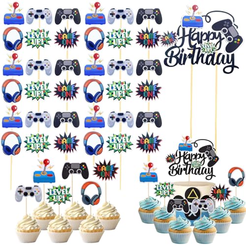 Cupcake-Aufsätze für Videospiele, Happy Birthday, Videospiel, Kuchenaufsätze, Gaming-Thema, Kuchendekorationen für Geburtstag, Jahrestag, Party-Dekorationen, Zubehör, 37 Stück Cupcake-Aufsätze für Videospiele, Happy Birthday, Videospiel, Kuchenaufsätze, Gaming-Thema, Kuchendekorationen für Geburtstag, Jahrestag, Party-Dekorationen, Zubehör, 37 Stück von Qusmeiyici