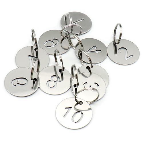 Edelstahl 1-10 nummerierte Schlüsselanhänger mit Etiketten – Mantel Check & House Locker Key ID Tags Edelstahl 1-10 nummerierte Schlüsselanhänger mit Etiketten – Mantel Check & House Locker Key ID Tags von Qusmeiyici