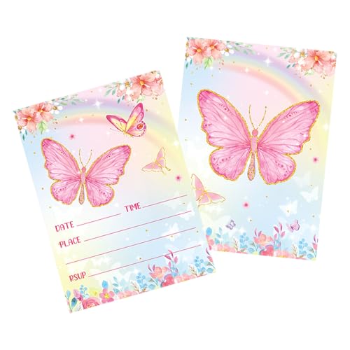 Party-Einladungskarten mit Schmetterlingsmotiven, Rosa, 20 Stück Party-Einladungskarten mit Schmetterlingsmotiven, Rosa, 20 Stück von Qusmeiyici
