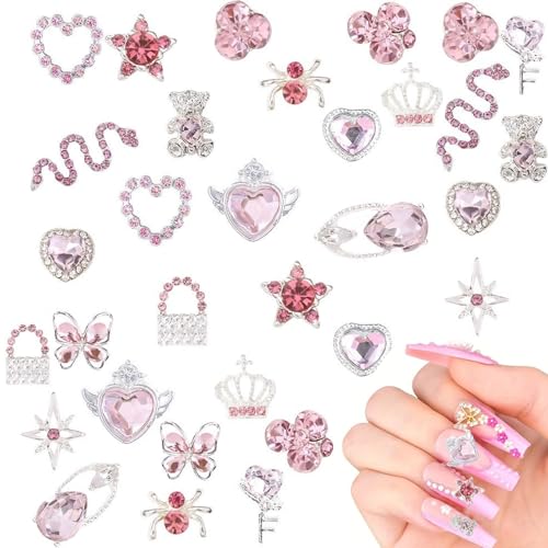 Y2K Nagelanhänger-Set, rosa Strass-Charms, 3D-Herz, Stern, Nagelkunst-Zubehör, Nagelschmuck, Schmuck für DIY-Dekorationen, 32 Stück Y2K Nagelanhänger-Set, rosa Strass-Charms, 3D-Herz, Stern, Nagelkunst-Zubehör, Nagelschmuck, Schmuck für DIY-Dekorationen, 32 Stück von Qusmeiyici