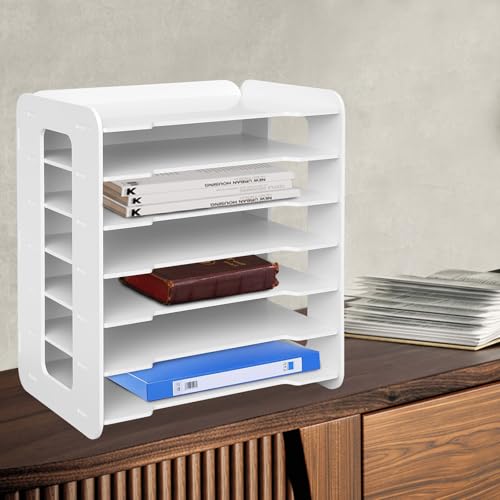Qussse 7-Tier Büro Schreibtisch Organizer, A4-Papierhalter 7 Fächer Dokumentenlager Briefablage Dokumentenhalter für Zuhause Büro und Schule, Weiß von Qussse