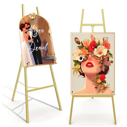 Goldener Staffelei-Ständer für Hochzeitsschilder, robuste Metall-Staffelei mit verstellbarer Kette, 4-stöckige Höhe, Kunststaffelei für Kunst, Malerei, Willkommensschild, Poster und kommerzielle Goldener Staffelei-Ständer für Hochzeitsschilder, robuste Metall-Staffelei mit verstellbarer Kette, 4-stöckige Höhe, Kunststaffelei für Kunst, Malerei, Willkommensschild, Poster und kommerzielle von Qustikuri
