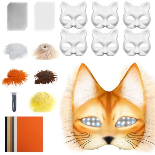 Qutalmi Katzenmasken Für Bastelarbeiten - Unbemalte Katzenmasken Set,Bastelset Mit Netzstoff Und Samtstoff-Zubehör Für Karneval Cosplay Party Maskerade Qutalmi Katzenmasken Für Bastelarbeiten - Unbemalte Katzenmasken Set,Bastelset Mit Netzstoff Und Samtstoff-Zubehör Für Karneval Cosplay Party Maskerade von Qutalmi