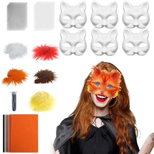 Qutalmi Leere Katzenmaske,Tiermasken-Set - Bastelset Mit Netzstoff Und Samtstoff-Zubehör Für Karneval Cosplay Party Maskerade Qutalmi Leere Katzenmaske,Tiermasken-Set - Bastelset Mit Netzstoff Und Samtstoff-Zubehör Für Karneval Cosplay Party Maskerade von Qutalmi