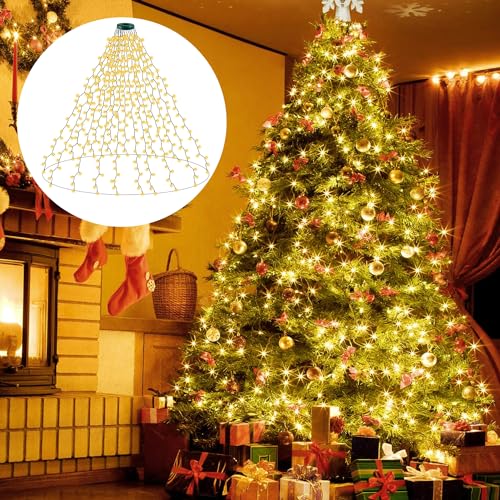 Weihnachtsbaum Lichterkette mit Ring und 16 Stränge, 400 LED christbaumbeleuchtung mit 8 Leuchtmodi Wasserdicht, Tannenbaum für 150cm-240cm Baum,Warmweiß,Christbaumdeko Innen Außen [Energieklasse G] von Qutava