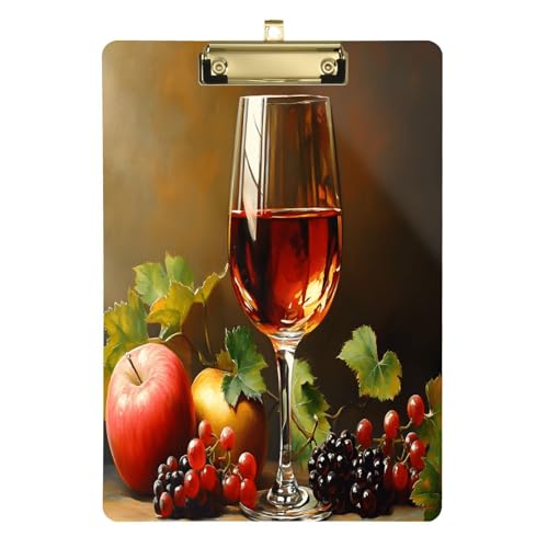 Quteprint Acryl-Klemmbrett, Weintrauben, Äpfel, Beeren, 22,9 x 31,8 cm, transparentes, kratzfestes Klemmbrett mit (goldfarben) Metallclip und Wandhaken, 0,6 cm dick, für Büro, Klassenzimmer von Quteprint