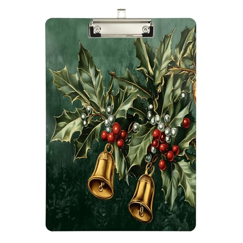 Quteprint Acryl-Klemmbrett im Vintage-Stil, Weihnachtsglocken, Blätter, 22,9 x 31,8 cm, transparentes, kratzfestes Klemmbrett mit (silberfarbenem Metallclip und Wandhaken, 0,6 cm dick, für Büro Quteprint Acryl-Klemmbrett im Vintage-Stil, Weihnachtsglocken, Blätter, 22,9 x 31,8 cm, transparentes, kratzfestes Klemmbrett mit (silberfarbenem Metallclip und Wandhaken, 0,6 cm dick, für Büro von Quteprint