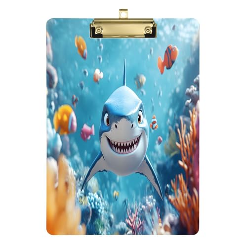 Quteprint Acryl-Klemmbrett mit Cartoon-Meerhai-Motiv, 22,9 x 31,8 cm, transparentes, kratzfestes Klemmbrett mit goldfarbenem Metallclip und Wandhaken, 0,6 cm dick, für Büro, Klassenzimmer Quteprint Acryl-Klemmbrett mit Cartoon-Meerhai-Motiv, 22,9 x 31,8 cm, transparentes, kratzfestes Klemmbrett mit goldfarbenem Metallclip und Wandhaken, 0,6 cm dick, für Büro, Klassenzimmer von Quteprint