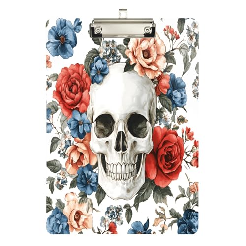 Quteprint Acryl-Klemmbrett mit Rosenblüten, Totenkopf, 22,9 x 31,8 cm, transparentes, kratzfestes Klemmbrett mit (silberfarbenem Metallclip und Wandhaken, 0,6 cm dick, für Büro, Klassenzimmer Quteprint Acryl-Klemmbrett mit Rosenblüten, Totenkopf, 22,9 x 31,8 cm, transparentes, kratzfestes Klemmbrett mit (silberfarbenem Metallclip und Wandhaken, 0,6 cm dick, für Büro, Klassenzimmer von Quteprint