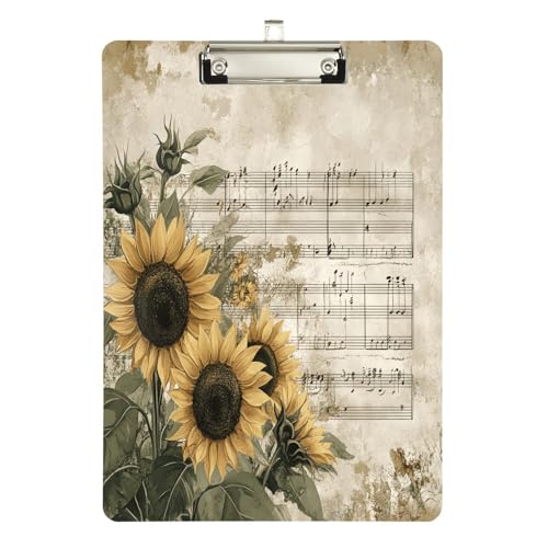Quteprint Acryl-Klemmbrett mit Sonnenblumen-Motiv im Vintage-Stil, 22,9 x 31,8 cm, transparentes, kratzfestes Klemmbrett mit silberfarbenem Metallclip und Wandhaken, 0,6 cm dick, für Büro Quteprint Acryl-Klemmbrett mit Sonnenblumen-Motiv im Vintage-Stil, 22,9 x 31,8 cm, transparentes, kratzfestes Klemmbrett mit silberfarbenem Metallclip und Wandhaken, 0,6 cm dick, für Büro von Quteprint