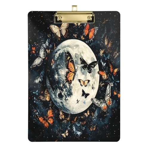 Quteprint Acryl-Klemmbrett mit Tiermotiv, Schmetterling, Mond, Nacht, 22,9 x 31,8 cm, transparentes, kratzfestes Klemmbrett mit goldfarbenem Metallclip und Wandhaken, 0,6 cm dick, für Büro Quteprint Acryl-Klemmbrett mit Tiermotiv, Schmetterling, Mond, Nacht, 22,9 x 31,8 cm, transparentes, kratzfestes Klemmbrett mit goldfarbenem Metallclip und Wandhaken, 0,6 cm dick, für Büro von Quteprint