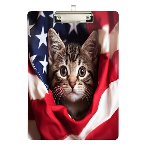 Quteprint Acryl-Klemmbrett mit amerikanischer Flagge, niedliche Katze, 22,9 x 31,8 cm, transparentes, kratzfestes Klemmbrett mit (silberfarbenem Metallclip und Wandhaken, 0,6 cm dick, für Büro Quteprint Acryl-Klemmbrett mit amerikanischer Flagge, niedliche Katze, 22,9 x 31,8 cm, transparentes, kratzfestes Klemmbrett mit (silberfarbenem Metallclip und Wandhaken, 0,6 cm dick, für Büro von Quteprint