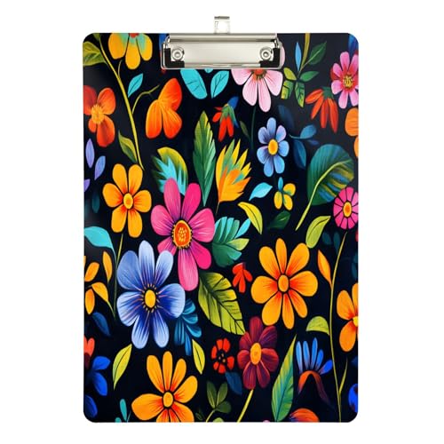 Quteprint Acryl-Klemmbrett mit buntem Blumenmuster, 22,9 x 31,8 cm, transparentes, kratzfestes Klemmbrett mit (silberfarbenem Metallclip und Wandhaken, 0,6 cm dick, für Büro, Klassenzimmer Quteprint Acryl-Klemmbrett mit buntem Blumenmuster, 22,9 x 31,8 cm, transparentes, kratzfestes Klemmbrett mit (silberfarbenem Metallclip und Wandhaken, 0,6 cm dick, für Büro, Klassenzimmer von Quteprint
