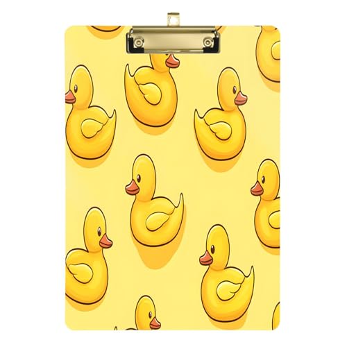 Quteprint Acryl-Klemmbrett mit gelbem Entenmuster, 22,9 x 31,8 cm, transparentes, kratzfestes Klemmbrett mit (goldfarben) Metallclip und Wandhaken, 0,6 cm dick, für Büro, Klassenzimmer von Quteprint
