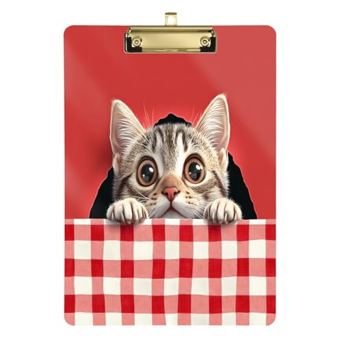 Quteprint Acryl-Klemmbrett mit niedlicher Katze, die aus einem Loch schaut, 22,9 x 31,8 cm, transparentes, kratzfestes Klemmbrett mit goldfarbenem Metallclip und Wandhaken, 0,6 cm dick, für Büro von Quteprint