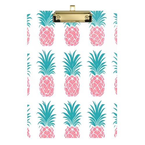 Quteprint Acryl-Klemmbrett mit pinkem Ananas-Druck, 22,9 x 31,8 cm, transparentes, kratzfestes Klemmbrett mit (goldfarben) Metallclip und Wandhaken, 0,6 cm dick, für Büro, Klassenzimmer von Quteprint