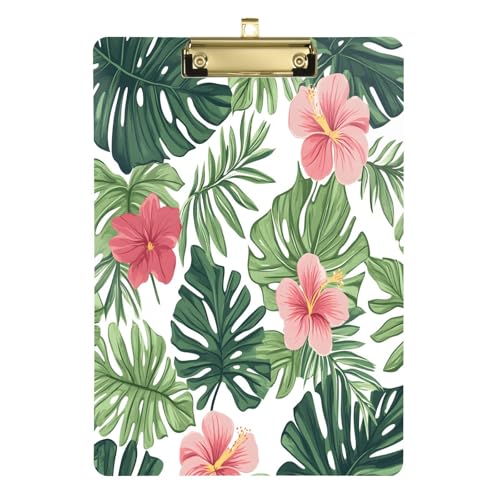 Quteprint Acryl-Klemmbrett mit tropischen Blättern und Blumen, 22,9 x 31,8 cm, transparentes, kratzfestes Klemmbrett mit goldfarbenem Metallclip und Wandhaken, 0,6 cm dick, für Büro, Klassenzimmer Quteprint Acryl-Klemmbrett mit tropischen Blättern und Blumen, 22,9 x 31,8 cm, transparentes, kratzfestes Klemmbrett mit goldfarbenem Metallclip und Wandhaken, 0,6 cm dick, für Büro, Klassenzimmer von Quteprint