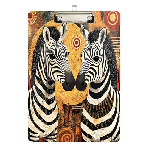 Quteprint Afrikanisches Ethnisches Tier?Zebra Acryl-Klemmbrett, 22,9 x 31,8 cm, transparentes, kratzfestes Klemmbrett mit (silberfarbenem) Metallclip und Wandhaken, 0,6 cm dick, für Büro von Quteprint