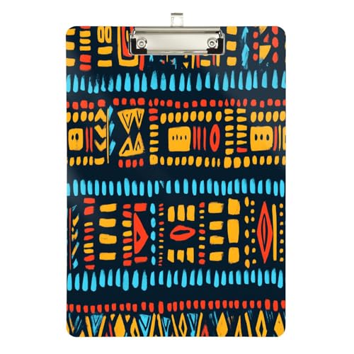 Quteprint Afrikanisches Ethnisches geometrisches Azteken-Acryl-Klemmbrett, 22,9 x 31,8 cm, transparentes, kratzfestes Klemmbrett mit (silberfarbenem) Metallclip und Wandhaken, 0,6 cm dick, für Büro von Quteprint