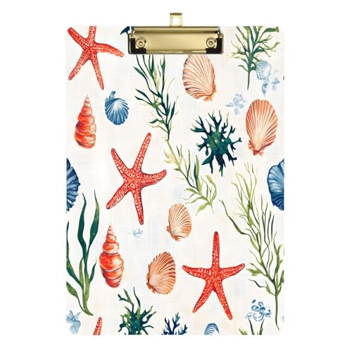 Quteprint Aquarell-Klemmbrett aus Acryl, Motiv: Meereslebewesen und Muscheln, Seesterne, 22,9 x 31,8 cm, transparentes, kratzfestes Klemmbrett mit goldfarbenem Metallclip und Wandhaken, 0,6 cm dick Quteprint Aquarell-Klemmbrett aus Acryl, Motiv: Meereslebewesen und Muscheln, Seesterne, 22,9 x 31,8 cm, transparentes, kratzfestes Klemmbrett mit goldfarbenem Metallclip und Wandhaken, 0,6 cm dick von Quteprint