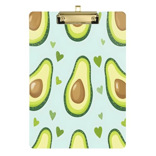 Quteprint Avocados Acryl-Klemmbrett mit Herzmuster, 22,9 x 31,8 cm, transparentes, kratzfestes Klemmbrett mit (goldfarben) Metallclip und Wandhaken, 0,6 cm dick, für Büro, Klassenzimmer von Quteprint