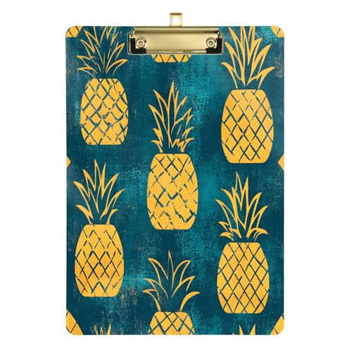 Quteprint Aztekisches abstraktes Ananas-Klemmbrett, Acryl, 22,9 x 31,8 cm, transparentes, kratzfestes Klemmbrett mit (goldfarben) Metallclip und Wandhaken, 0,6 cm dick, für Büro, Klassenzimmer von Quteprint