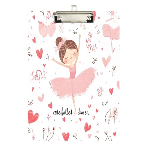 Quteprint Ballerina Niedliches Ballettmädchen-Acryl-Klemmbrett, 22,9 x 31,8 cm, transparentes, kratzfestes Klemmbrett mit (silberfarbenem Metallclip und Wandhaken, 0,6 cm dick, für Büro, Klassenzimmer Quteprint Ballerina Niedliches Ballettmädchen-Acryl-Klemmbrett, 22,9 x 31,8 cm, transparentes, kratzfestes Klemmbrett mit (silberfarbenem Metallclip und Wandhaken, 0,6 cm dick, für Büro, Klassenzimmer von Quteprint