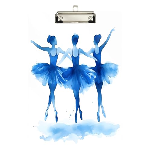 Quteprint Ballerinas Aquarell Balletttänzerin Acryl-Klemmbrett, 22,9 x 31,8 cm, transparentes, kratzfestes Klemmbrett mit (silberfarben) Metallclip und Wandhaken, 0,6 cm dick, für Büro, Klassenzimmer von Quteprint