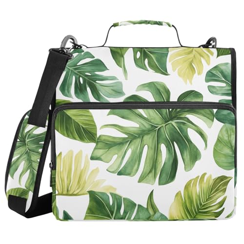 Quteprint Bindertasche mit Reißverschluss, Aquarellfarben, exotische Palmenblätter, 3,8 cm, 3-Ringbuch und mehrere Taschen, 500 Blatt Kapazität, erweiterbarer Aktenordner mit Schultergurten und Quteprint Bindertasche mit Reißverschluss, Aquarellfarben, exotische Palmenblätter, 3,8 cm, 3-Ringbuch und mehrere Taschen, 500 Blatt Kapazität, erweiterbarer Aktenordner mit Schultergurten und von Quteprint