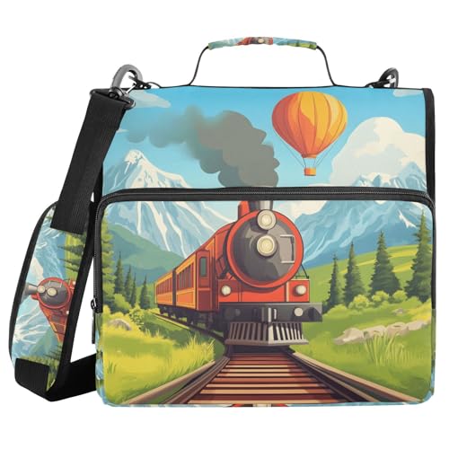 Quteprint Bindertasche mit Reißverschluss, Cartoon-Zug, 3,8 cm, 3-Ringbuch und mehrere Taschen, 500 Blatt Kapazität, erweiterbarer Aktenordner mit Schultergurten und Griffen, für Schule, Arbeit, Büro Quteprint Bindertasche mit Reißverschluss, Cartoon-Zug, 3,8 cm, 3-Ringbuch und mehrere Taschen, 500 Blatt Kapazität, erweiterbarer Aktenordner mit Schultergurten und Griffen, für Schule, Arbeit, Büro von Quteprint