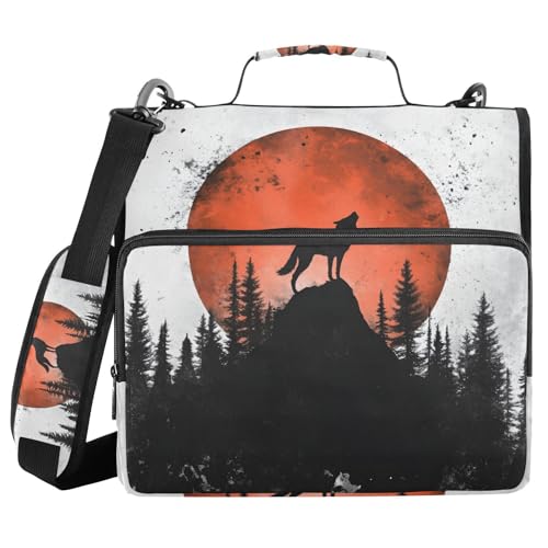 Quteprint Bindertasche mit Reißverschluss, Heulender Wolf Hill Red Moon 3,8 cm, 3-Ringbuch und mehrere Taschen, 500 Blatt Kapazität, Fächermappe mit Schultergurten und Griffen, für Schule, Arbeit Quteprint Bindertasche mit Reißverschluss, Heulender Wolf Hill Red Moon 3,8 cm, 3-Ringbuch und mehrere Taschen, 500 Blatt Kapazität, Fächermappe mit Schultergurten und Griffen, für Schule, Arbeit von Quteprint