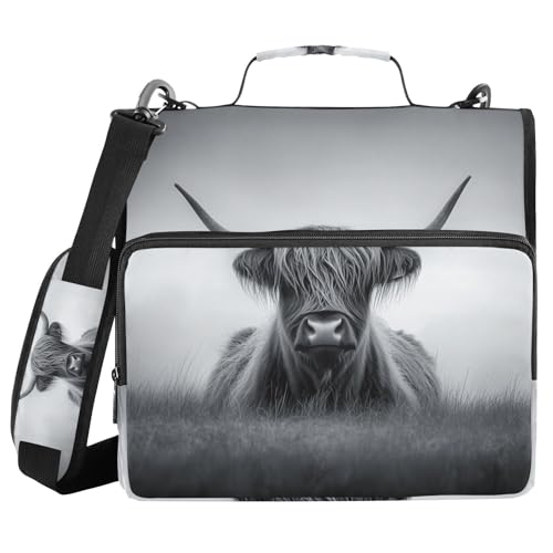 Quteprint Bindertasche mit Reißverschluss, Highland Cow Schwarz, 3,8 cm, 3-Ringbuch und mehrere Taschen, 500 Blatt Kapazität, Fächermappe mit Schultergurten und Griffen, für Schule, Arbeit, Büro Quteprint Bindertasche mit Reißverschluss, Highland Cow Schwarz, 3,8 cm, 3-Ringbuch und mehrere Taschen, 500 Blatt Kapazität, Fächermappe mit Schultergurten und Griffen, für Schule, Arbeit, Büro von Quteprint
