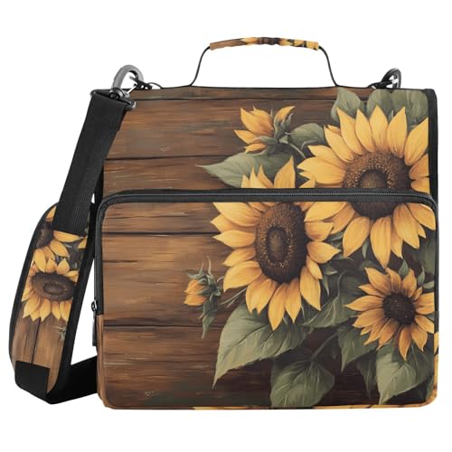 Quteprint Bindertasche mit Reißverschluss, Holz-Sonnenblumen, Malerei, 3,8 cm, 3-Ringbuch und mehrere Taschen, 500 Blatt Kapazität, erweiterbarer Aktenordner mit Schultergurten und Griffen, für Schule Quteprint Bindertasche mit Reißverschluss, Holz-Sonnenblumen, Malerei, 3,8 cm, 3-Ringbuch und mehrere Taschen, 500 Blatt Kapazität, erweiterbarer Aktenordner mit Schultergurten und Griffen, für Schule von Quteprint