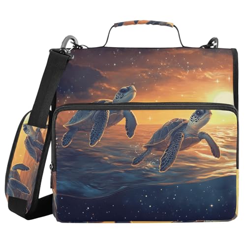 Quteprint Bindertasche mit Reißverschluss, Meeresschildkröte, Sonnenuntergang, 3,8 cm, 3-Ringbuch und mehrere Taschen, 500 Blatt Kapazität, erweiterbarer Aktenordner mit Schultergurten und Griffen von Quteprint