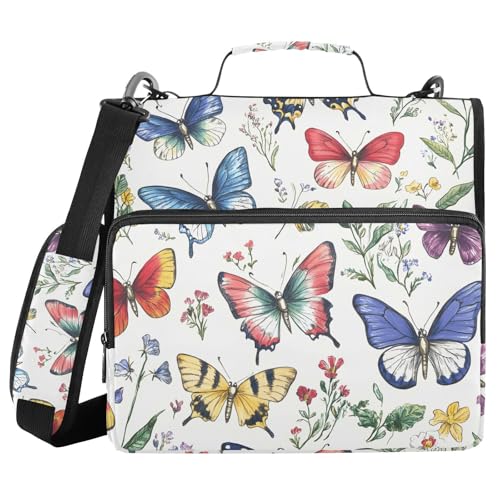 Quteprint Bindertasche mit Reißverschluss, Schmetterlinge in verschiedenen Farben, 3,8 cm, 3-Ringbuch und mehrere Taschen, 500 Blatt Kapazität, Fächermappe mit Schultergurten und Griffen, für Schule Quteprint Bindertasche mit Reißverschluss, Schmetterlinge in verschiedenen Farben, 3,8 cm, 3-Ringbuch und mehrere Taschen, 500 Blatt Kapazität, Fächermappe mit Schultergurten und Griffen, für Schule von Quteprint