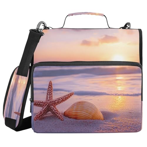 Quteprint Bindertasche mit Reißverschluss, Sommer, Strand, Seestern, Muschel, 3,8 cm, 3-Ringbuch und mehrere Taschen, 500 Blatt Kapazität, erweiterbarer Aktenordner mit Schultergurten und Griffen, für Quteprint Bindertasche mit Reißverschluss, Sommer, Strand, Seestern, Muschel, 3,8 cm, 3-Ringbuch und mehrere Taschen, 500 Blatt Kapazität, erweiterbarer Aktenordner mit Schultergurten und Griffen, für von Quteprint