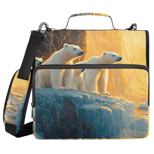Quteprint Bindertasche mit Reißverschluss, Tiermotiv, Eisbär, Eisbär, 3,8 cm, 3,8 cm, 3-Ringbuch und mehrere Taschen, 500 Blatt Kapazität, erweiterbarer Aktenordner mit Schultergurten und Griffen, für von Quteprint