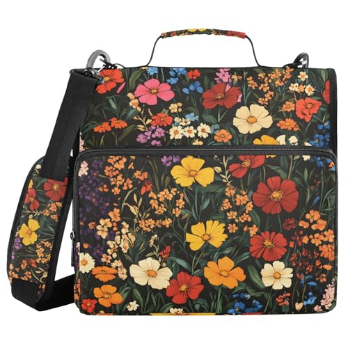 Quteprint Bindertasche mit Reißverschluss, Vintage-Wildblumen, Frühling, 3,8 cm, 3-Ringbuch und mehrere Taschen, 500 Blatt Kapazität, erweiterbarer Aktenordner mit Schultergurten und Griffen, für von Quteprint