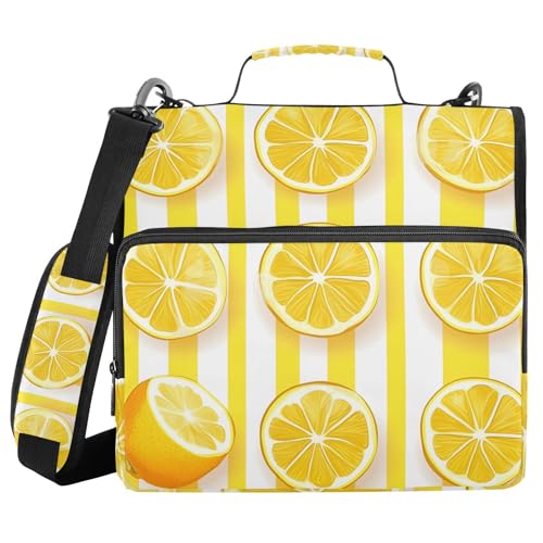 Quteprint Bindertasche mit Reißverschluss, Zitronenscheiben, gestreift, 3,8 cm, 3-Ringbuch und mehrere Taschen, 500 Blatt Kapazität, erweiterbarer Aktenordner mit Schultergurten und Griffen, für Quteprint Bindertasche mit Reißverschluss, Zitronenscheiben, gestreift, 3,8 cm, 3-Ringbuch und mehrere Taschen, 500 Blatt Kapazität, erweiterbarer Aktenordner mit Schultergurten und Griffen, für von Quteprint