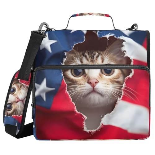 Quteprint Bindertasche mit Reißverschluss, amerikanische Flagge, lustige Katze, 3,8 cm, 3-Ringbuch und mehrere Taschen, 500 Blatt Kapazität, erweiterbarer Aktenordner mit Schultergurten und Griffen Quteprint Bindertasche mit Reißverschluss, amerikanische Flagge, lustige Katze, 3,8 cm, 3-Ringbuch und mehrere Taschen, 500 Blatt Kapazität, erweiterbarer Aktenordner mit Schultergurten und Griffen von Quteprint