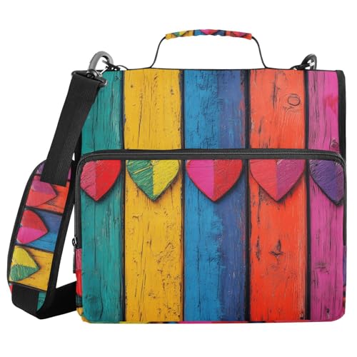 Quteprint Bindertasche mit Reißverschluss, bunte Holzherzen, 3,8 cm, 3-Ringbuch und mehrere Taschen, 500 Blatt Kapazität, erweiterbarer Aktenordner mit Schultergurten und Griffen, für Schule, Arbeit Quteprint Bindertasche mit Reißverschluss, bunte Holzherzen, 3,8 cm, 3-Ringbuch und mehrere Taschen, 500 Blatt Kapazität, erweiterbarer Aktenordner mit Schultergurten und Griffen, für Schule, Arbeit von Quteprint