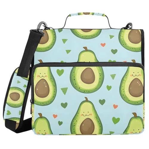 Quteprint Bindertasche mit Reißverschluss, niedliche Avocados-Herzen, 3,8 cm, 3-Ringbuch und mehrere Taschen, 500 Blatt Kapazität, erweiterbarer Aktenordner mit Schultergurten und Griffen, für Schule von Quteprint