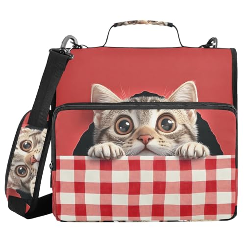 Quteprint Bindertasche mit Reißverschluss, niedliche Katze, die aus einem Loch schaut, 3,8 cm, 3-Ringbuch und mehrere Taschen, 500 Blatt Kapazität, erweiterbarer Aktenordner mit Schultergurten und Quteprint Bindertasche mit Reißverschluss, niedliche Katze, die aus einem Loch schaut, 3,8 cm, 3-Ringbuch und mehrere Taschen, 500 Blatt Kapazität, erweiterbarer Aktenordner mit Schultergurten und von Quteprint