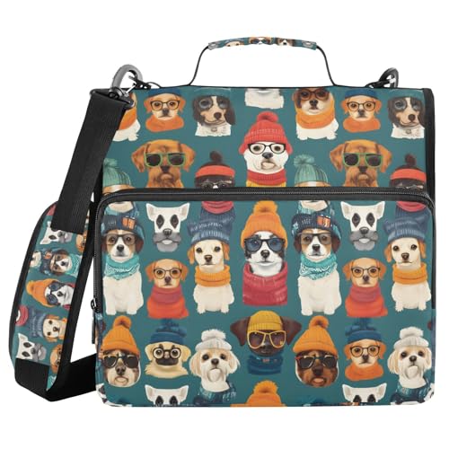 Quteprint Bindertasche mit Reißverschluss, niedlicher Hund, bunte Brillen, Hüte, 3,8 cm, 3-Ringbuch und mehrere Taschen, 500 Blatt Kapazität, erweiterbarer Aktenordner mit Schultergurten und Griffen Quteprint Bindertasche mit Reißverschluss, niedlicher Hund, bunte Brillen, Hüte, 3,8 cm, 3-Ringbuch und mehrere Taschen, 500 Blatt Kapazität, erweiterbarer Aktenordner mit Schultergurten und Griffen von Quteprint