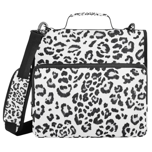 Quteprint Bindertasche mit Reißverschluss, schwarzes Tier, Leopardenmuster, 3,8 cm, 3-Ringbuch und mehrere Taschen, 500 Blatt Kapazität, erweiterbarer Aktenordner mit Schultergurten und Griffen, für Quteprint Bindertasche mit Reißverschluss, schwarzes Tier, Leopardenmuster, 3,8 cm, 3-Ringbuch und mehrere Taschen, 500 Blatt Kapazität, erweiterbarer Aktenordner mit Schultergurten und Griffen, für von Quteprint